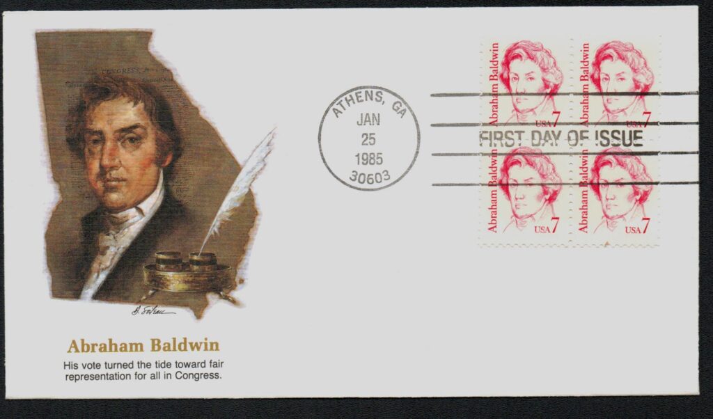 # 1850 - 1985 7c Abraham Baldwin Fleetwood Plate Block First Day Cover