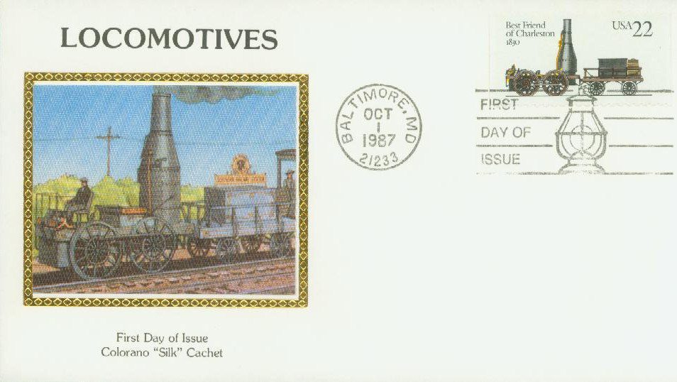 # 2363 - 1987 22c Steam Locomotives: Best Friend of Charleston Colorano Silk Cachet First Day Cover
