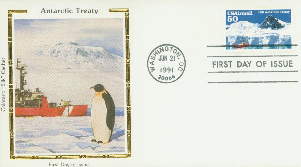 1991 50¢ Antarctic Treaty Colorano Silk Cachet First Day Cover