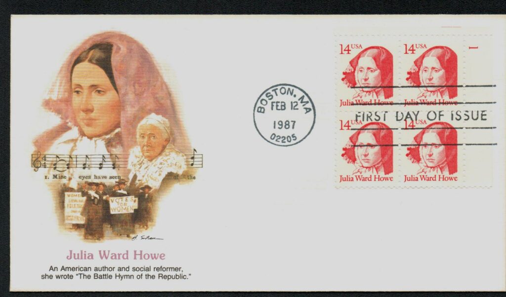 # 2176 - 1987 14c Julia Ward Howe Fleetwood Plate Block First Day Cover