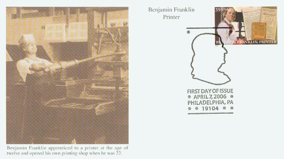 # 4023 - 2006 39c Benjamin Franklin: Printer Mystic First Day Cover