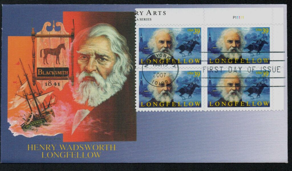 2007 39¢ Henry Wadsworth Longfellow Fleetwood Plate Block First Day Cover