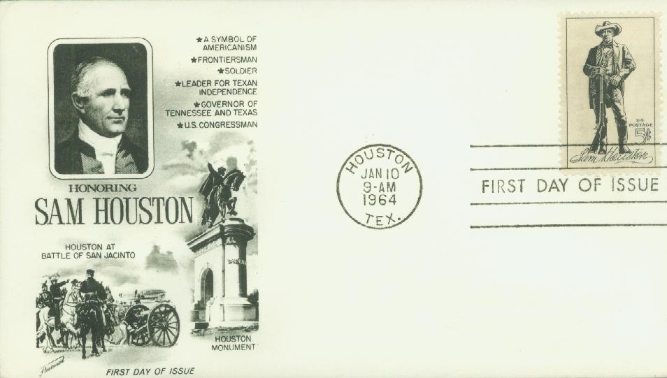 1964 5c Sam Houston Classic First Day Cover