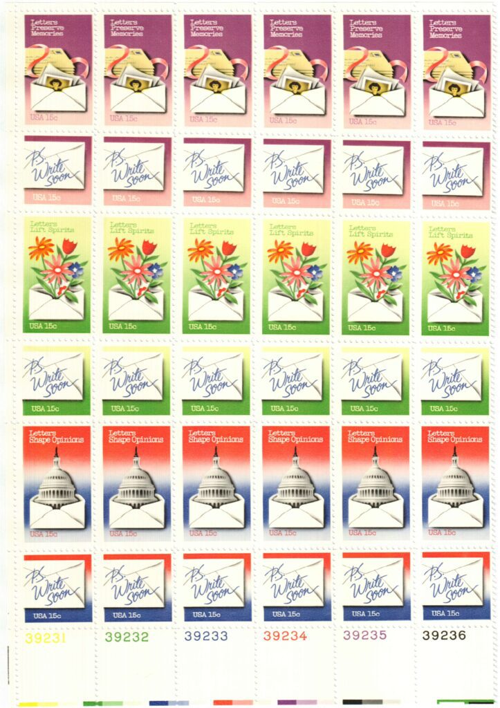 # 1805-10 - 1980 15c Letter Writing Mint Plate Block of 36