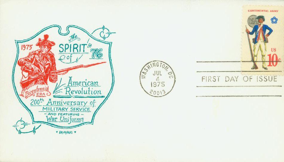 1975 10c Continental Army Classic First Day Cover