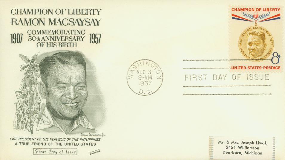 1957 8¢ Ramon Magsaysay Fleetwood First Day Cover