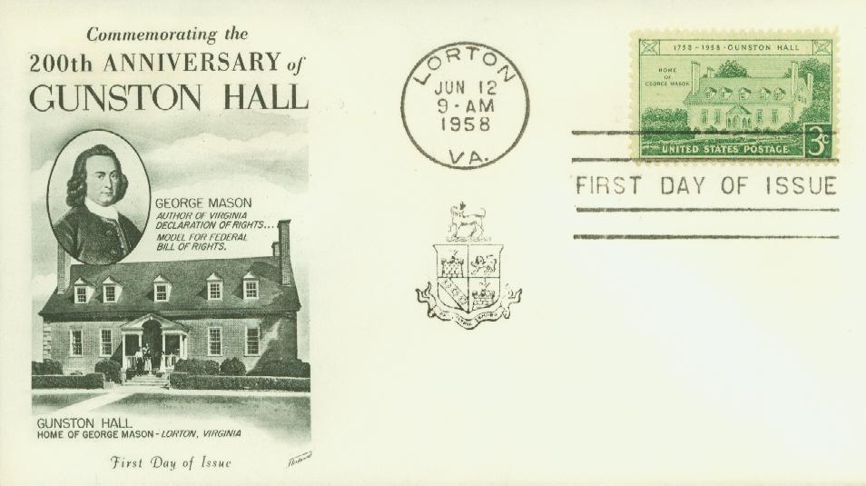 # 1108 - 1958 3¢ Gunston Hall Fleetwood First Day Cover