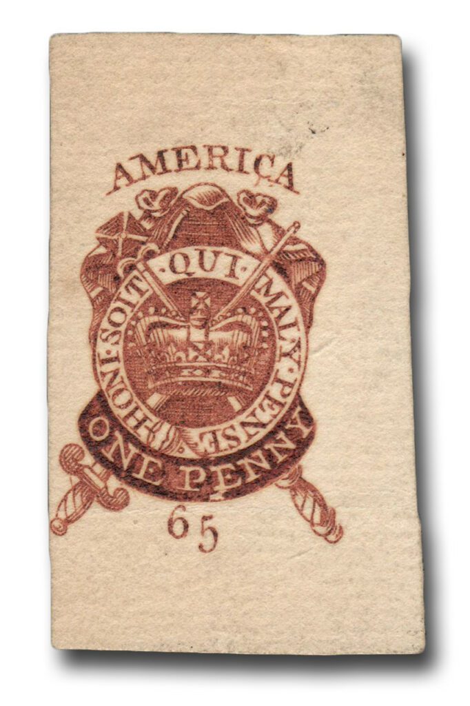 # RM19R - 1765 1p British Revenue for Use in America, Pamphlet & Newspaper Stamp Reproduction