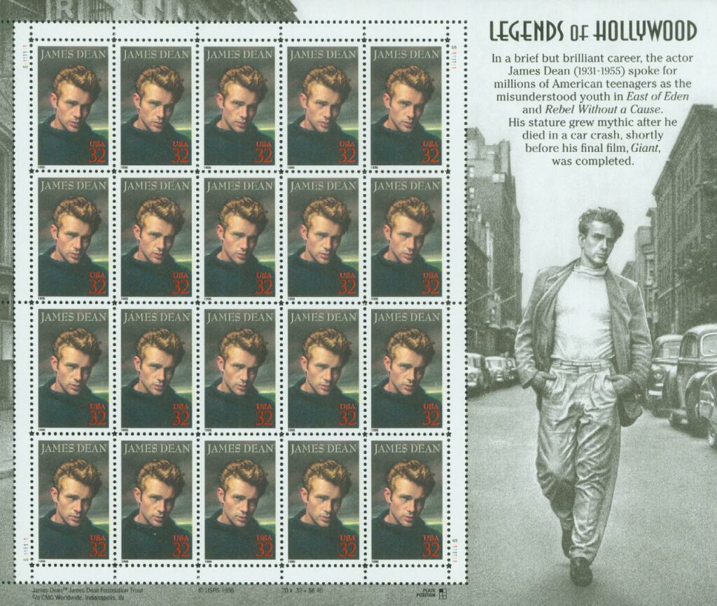 1996 32c Legends of Hollywood: James Dean Mint sheet