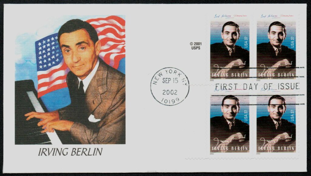 2002 37¢ Irving Berlin Fleetwood Plate Block First Day Cover