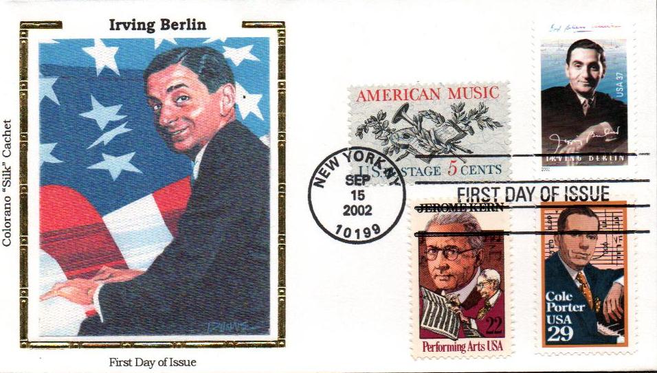 2002 37¢ Irving Berlin Colorano Silk Cachet Combination First Day Cover