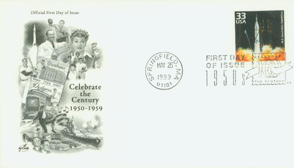 # 3187d - 1999 33c Celebrate the Century - 1950s: U.S. Launches Satellites Classic First Day Cover