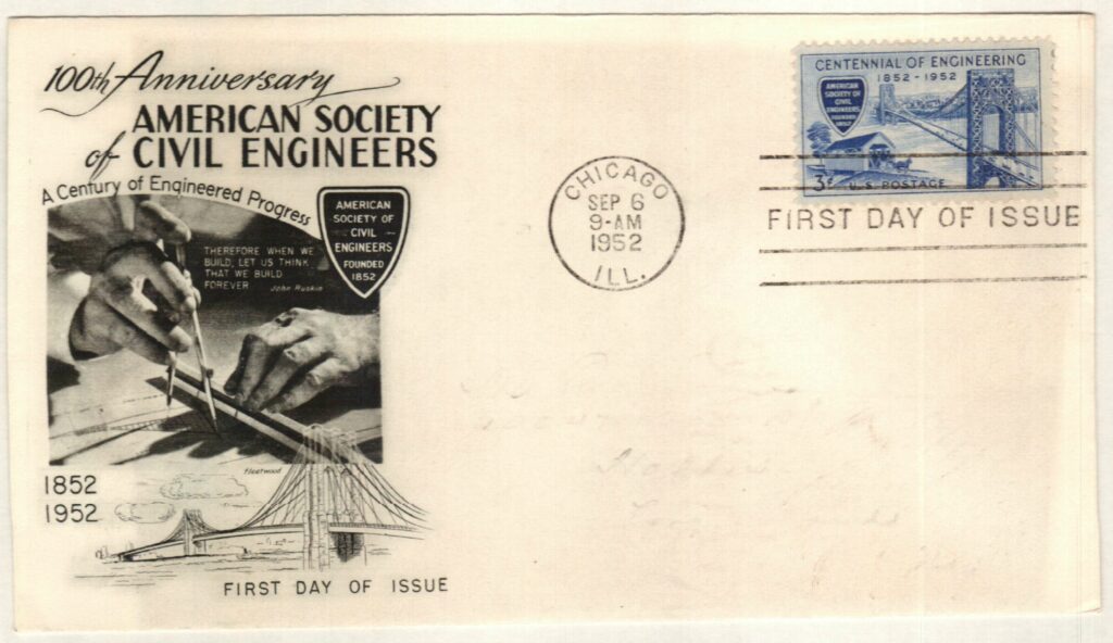 1012 - 1952 3¢ Engineering Centennial Classic First Day Cover