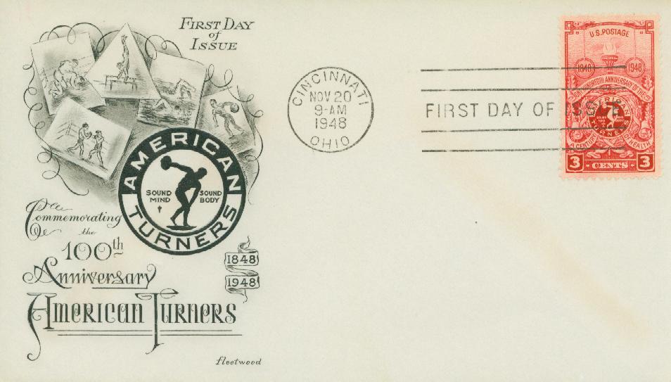 # 979 - 1948 3c American Turners Society 100th Anniversary Fleetwood First Day Cover