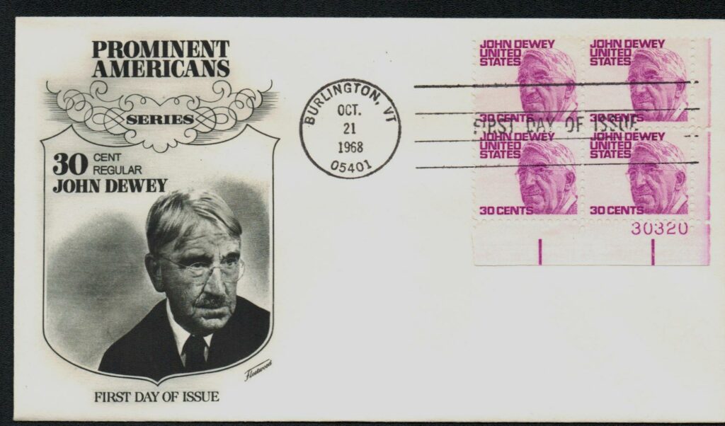 # 1291 - 1968 30c John Dewey Fleetwood Plate Block First Day Cover