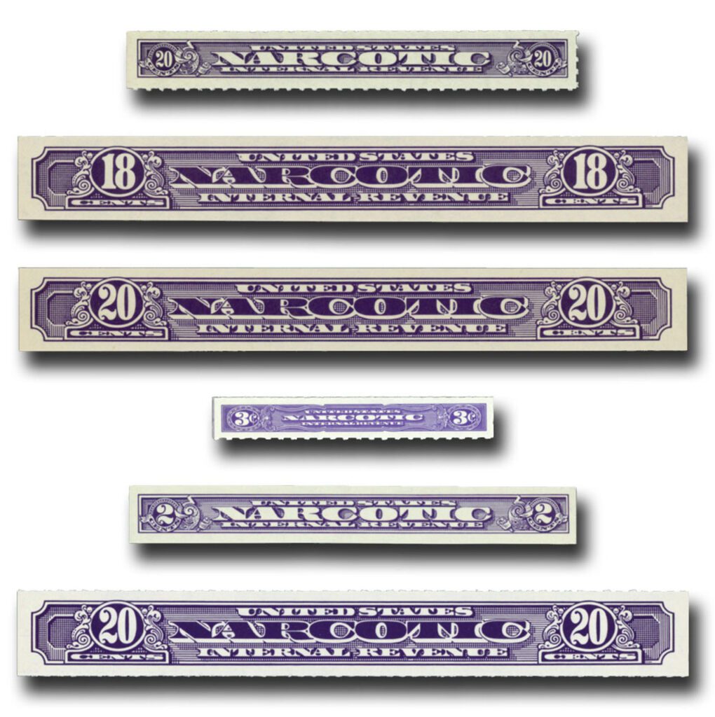 # MUS106 - Six Narcotic Stamps Valued at $1,400 - Save 65%!