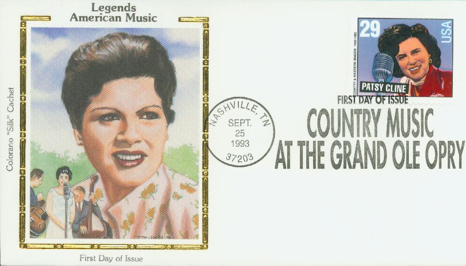 1993 29¢ Patsy Cline Colorano Silk Cachet First Day Cover