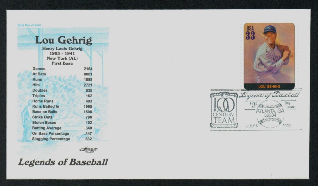 2000 33¢ Lou Gehrig Classic First Day Cover
