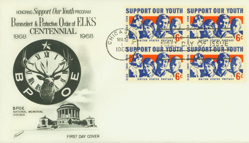 1968 6¢ Support Our Youth, Order of Elks Fleetwood First Day Cover