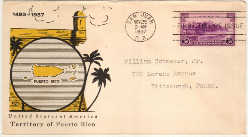 # 801 - 1937 3c Puerto Rico  Classic First Day Cover