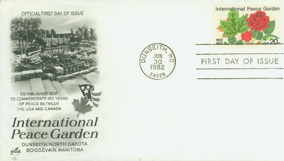 1982 20¢ International Peace Garden  Classic First Day Cover