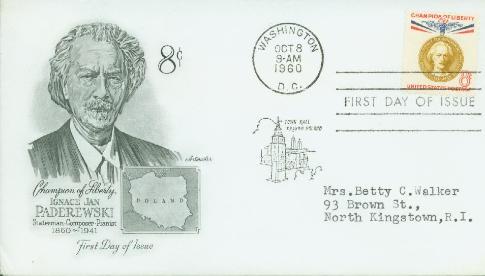 # 1160 - 1960 8c Ignacy Paderewski Classic First Day Cover