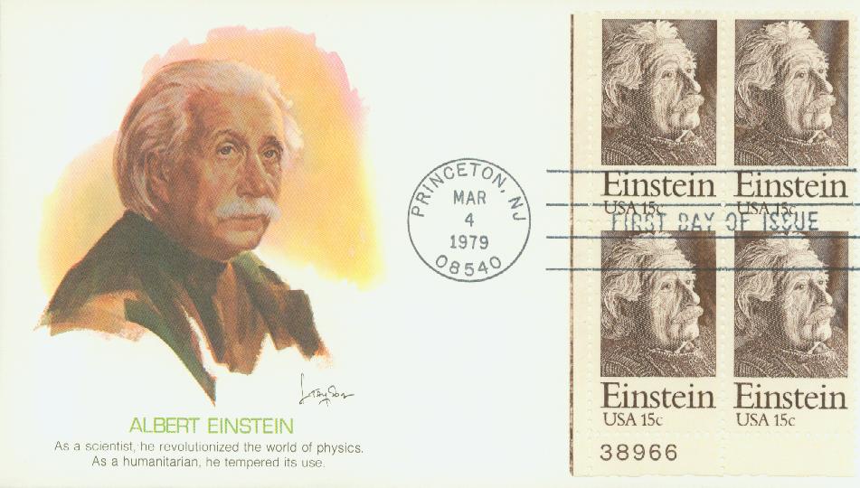 # 1774 - 1979 15c Albert Einstein Fleetwood Plate Block First Day Cover