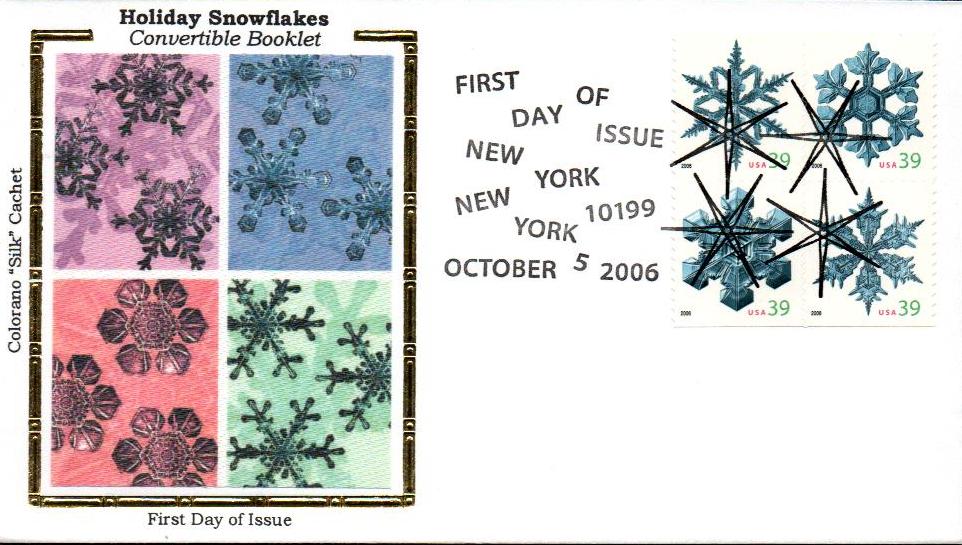 # 4105-08 - 2006 39c Contemporary Christmas: Holiday Snowflakes, convertible booklet Colorano Silk Cachet First Day Cover