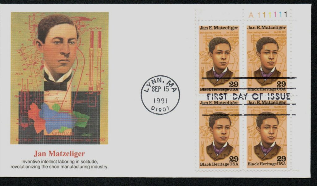 1991 29¢ Jan E. Matzeliger Fleetwood Plate Block First Day Cover