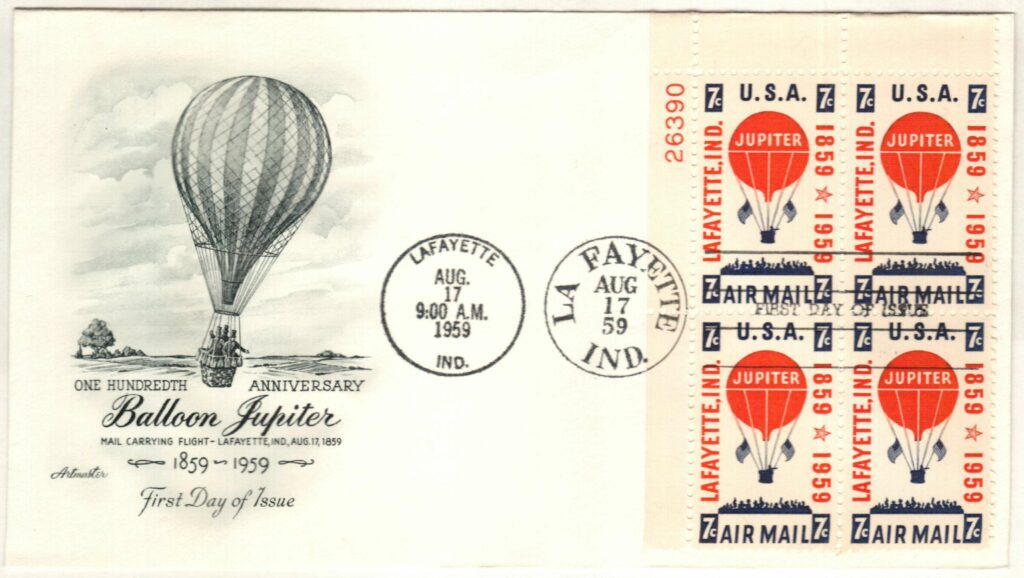 1959 7¢ Balloon Jupiter Plate Block First Day Cover