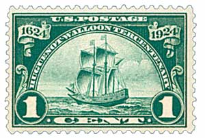 Dispatched by the Dutch West India Company, about 30 Walloon families sailed from Amsterdam to colonize the New World. This issue pictures their ship the Nieu Nederland.