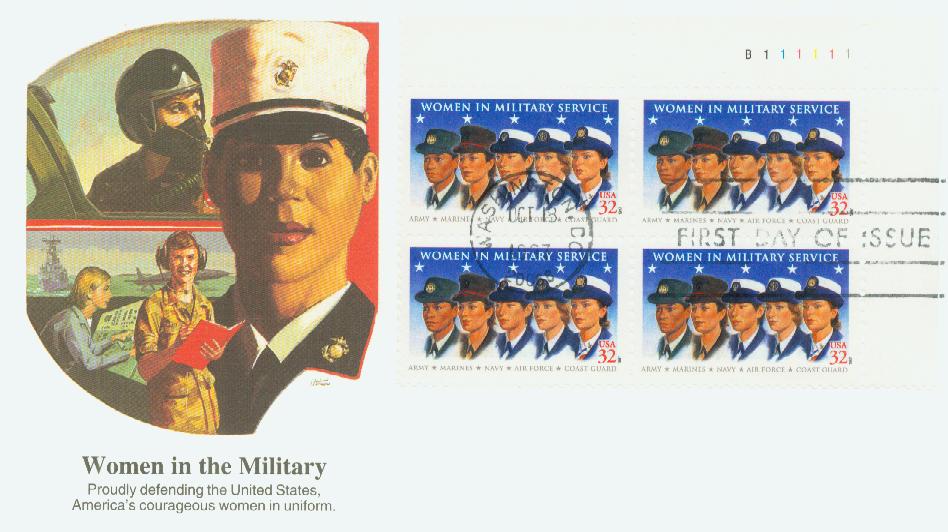 1997 32¢ Women in Military Service Fleetwood Plate Block First Day Cover