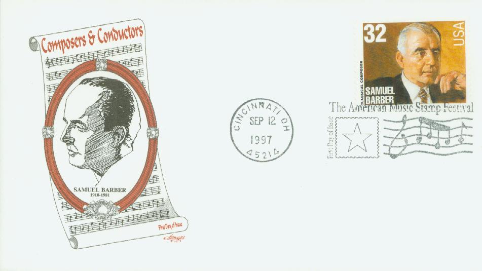 # 3162 - 1997 32c Conductors and Composers: Samuel Barber, Composer Classic First Day Cover