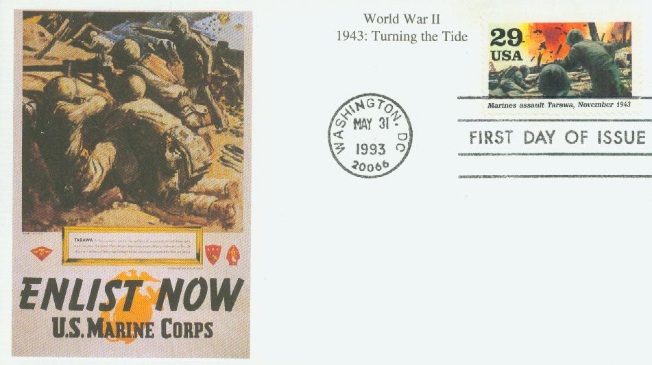 1993 29¢ Marines assault Tarawa Mystic First Day Cover 