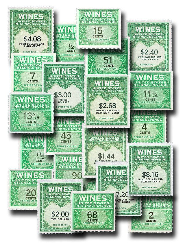 # RE108//203 - 1942-54 1/5c-$20 US Wine Revenue Stamps, Mint, Set of 59