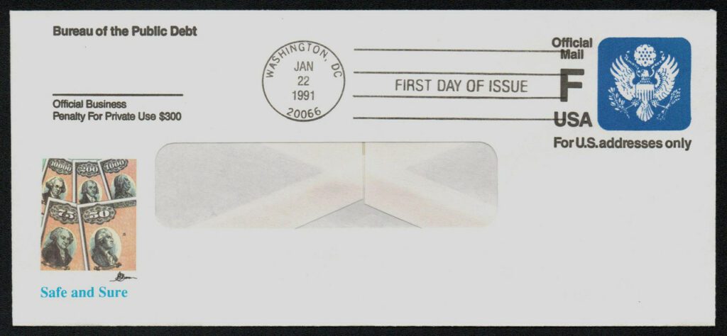 1991 F (29c) Savings Bond Prestamped Envelope