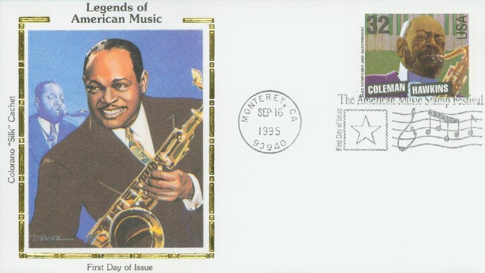 1995 32¢ Coleman Hawkins Colorano Silk Cachet First Day Cover