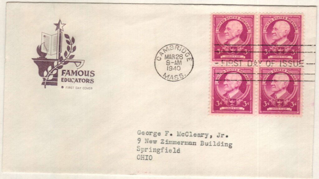 #871 - 1940 Famous Americans: 3c Charles W. Eliot Classic First Day Cover