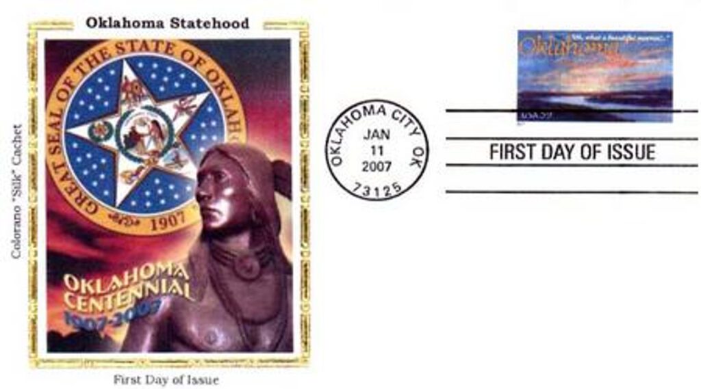 # 4121 - 2007 39c Oklahoma Statehood Colorano Silk Cachet First Day Cover