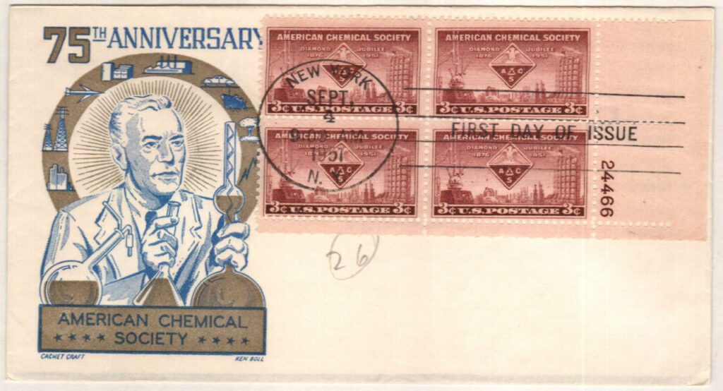 # 1002 - 1951 3¢ American Chemical Society Plate Block First Day Cover