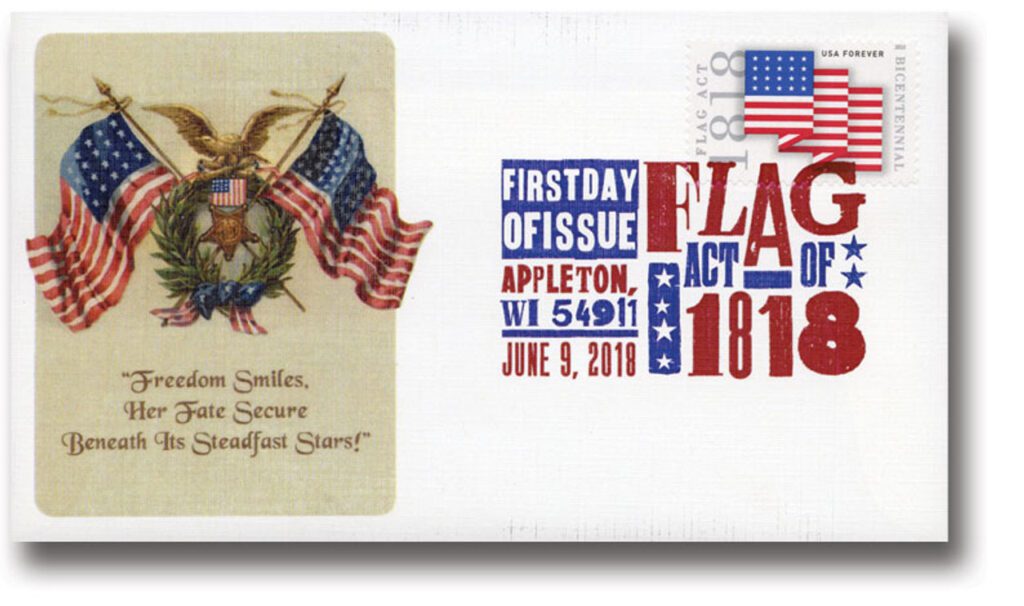 #5284 - 2018 First-Class Forever Stamp, Flag Act of 1818 Fleetwood First Day Cover with Digital Color Cancel