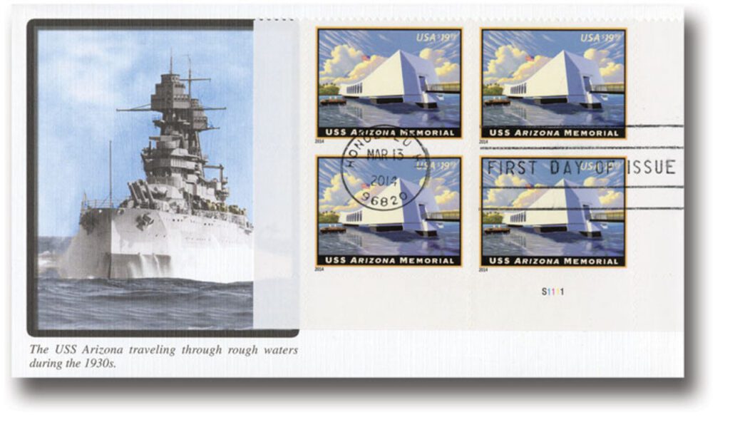 #4873 - 2014 $19.99 USS Arizona Memorial, Express Mail Fleetwood Plate Block First Day Cover