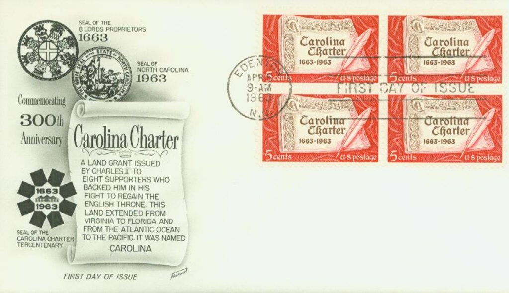 # 1230 - 1963 5c Carolina Charter Fleetwood First Day Cover