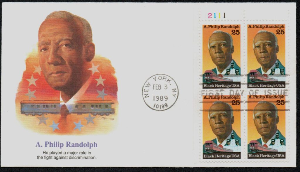 1989 25¢ A. Philip Randolph Fleetwood Plate Block First Day Cover