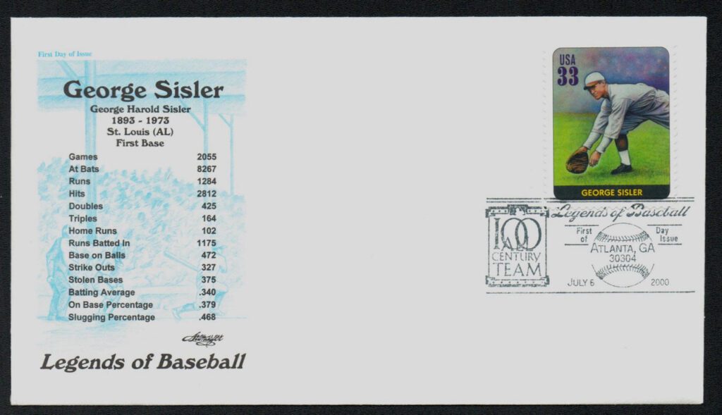 #3408e - 2000 33c Legends of Baseball: George Sisler Classic First Day Cover