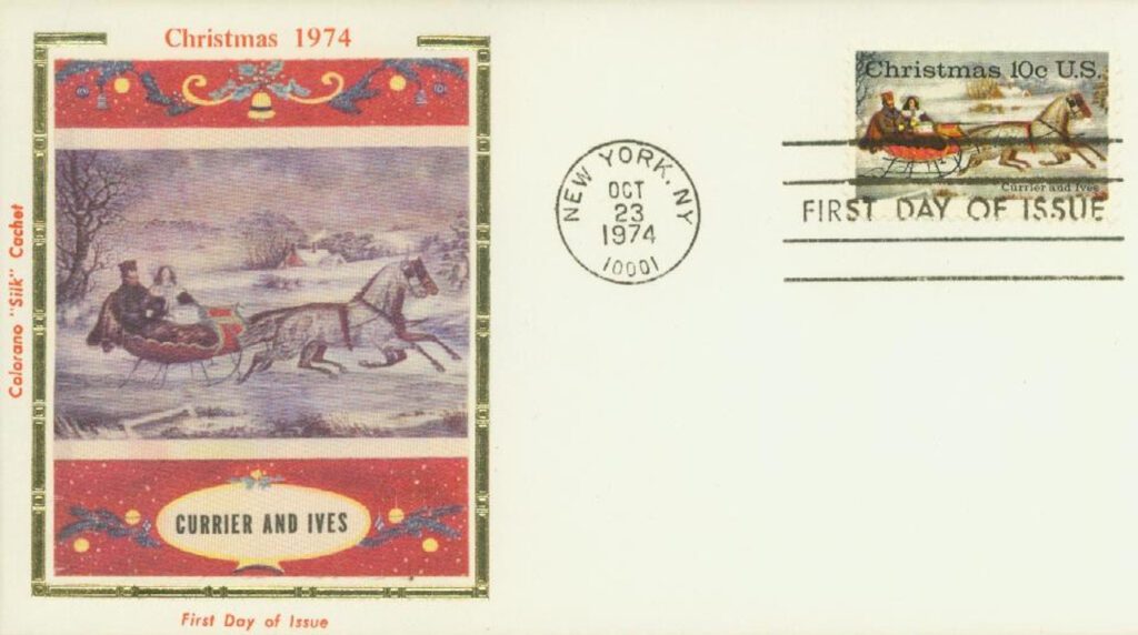 #1551 - 1974 10c Contemporary Christmas: Currier and Ives "Winter Road" Colorano Silk Cachet First Day Cover