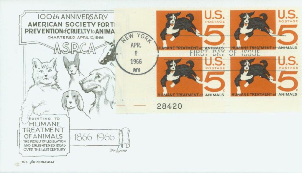 # 1307 - 1966 5c Humane Treatment of Animals Plate Block First Day Cover