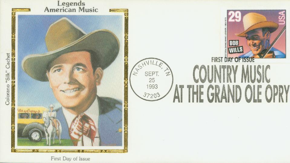 # 2778 - 1993 29c Country Music Legends: Bob Wills, booklet single Colorano Silk Cachet First Day Cover