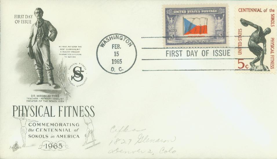 # 1262 - 1965 5c Physical Fitness, Centennial of the Sokols Classic First Day Cover