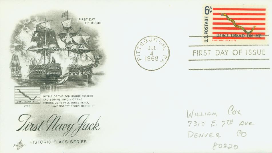 # 1354 - 1968 6c First Navy Jack Classic First Day Cover
